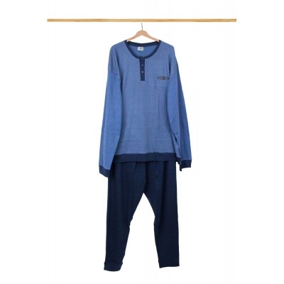 PIGIAMA CALDO COTONE  M.M. UOMO LUNGO CALIBRATO MIS.4XL-NAVY
