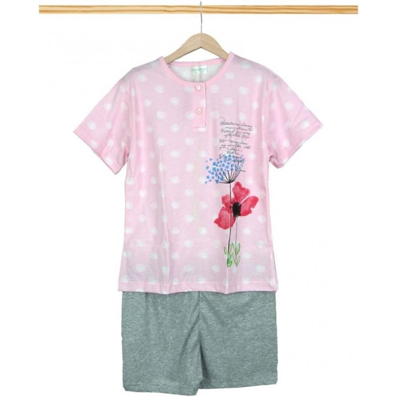 PIGIAMA CORTO IN COT ONE BIMBA PRIMERO ROSA/GRIGIO 10ANNI