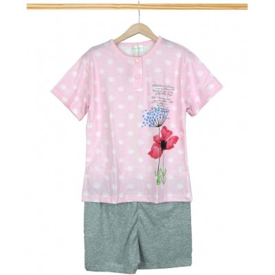 PIGIAMA CORTO IN COT ONE BIMBA PRIMERO ROSA/GRIGIO 10ANNI